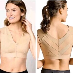 Tommie Copper Women's Shoulder Support Compression Bra Front Zipper Plus 3XL Tan
